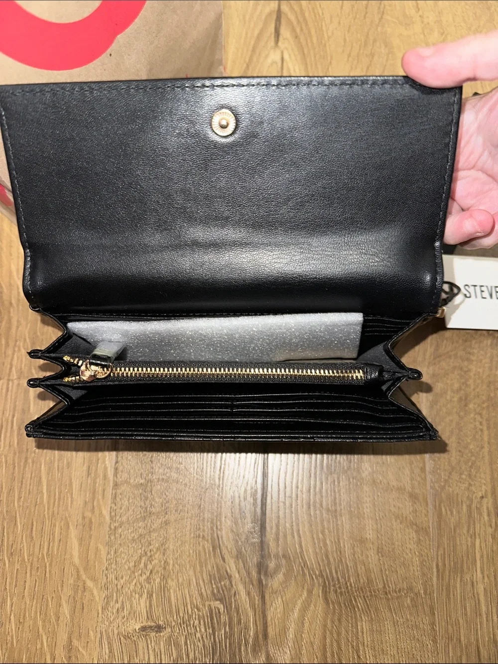 Steve Madden embossed logo print wristlet wallet